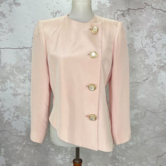 Vintage David Hayes Silk Pink 80s Asymmetrical Neiman Marcus Blazer 8 - Picture 1 of 12